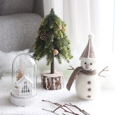 MORIANN 迷你樹+羊毛棕色雪人+冰凍玻璃圓頂心情燈+迷你地毯套組, 混色