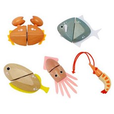 木頭海鮮切塊玩具 5件組, 混色