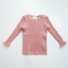 amareillael 女童荷葉邊袖羅紋套頭衫圓領針織