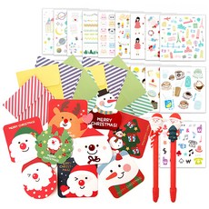 2Youngdesign 聖誕賀卡 9 種 + 聖誕老人圓珠筆隨機發送 2p + Inspiron 貼紙套組 28 種, 混色, 1套