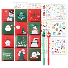2Youngdesign 聖誕快樂卡片 12款 + X mas 中性筆 隨機出貨 2入 + Inssu 貼紙 28款組合, 混合色, 1套