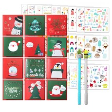 投影設計聖誕賀卡 12 種 + 仙人掌中性筆隨機發貨 2p + Inspiron 貼紙 28 種套裝, 混色, 1套
