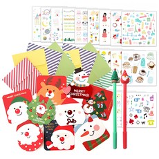 2Youngdesign 9種聖誕賀卡+X mas中性筆隨機送2p+28種貼紙套組, 混色, 1套