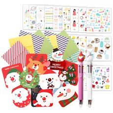 2Youngdesign 聖誕賀卡 9 種 + X mas 6 色圓珠筆隨機交付 2p + Instic 貼紙套組 28 種, 混色, 1套
