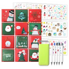 2Youngdesign 聖誕快樂卡片 12款 + 口袋文具 5款隨機發送 + ins貼紙 28款套組, 混色, 1套