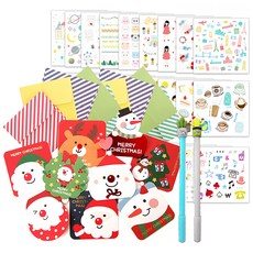 2Youngdesign 聖誕卡片 9款 + 仙人掌中性筆 隨機出貨 2入 + 貼紙 28款套組, 混合顏色, 1套