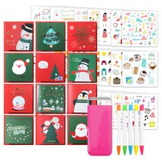 2Youngdesign 聖誕快樂卡片 12款 + 口袋螢光筆 5款 隨機出貨 + ins 貼紙 28款 組合, 混色, 1套