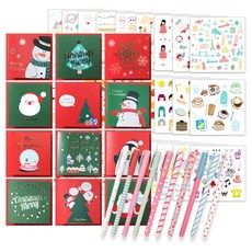 2Youngdesign 聖誕賀卡12種+月亮月亮彩色中性筆10種+Inspiron靈越貼紙28種套組, 混色, 1套