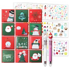 2Youngdesign 聖誕快樂卡片12種 + X mas 6色原子筆 隨機出貨2入 + ins貼紙28種套組, 混合顏色, 1套
