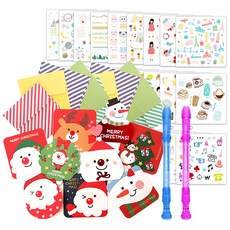 2Youngdesign 聖誕賀卡 9 種 + 可擦透明長笛中性筆隨機發送 2p + Instic 貼紙一套 28 種, 混色, 1套