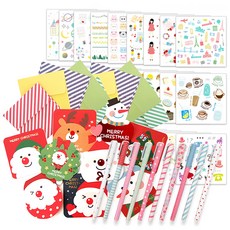 2Youngdesign 聖誕賀卡 9 種 + 月亮月亮彩色中性筆 10 種 + Instic 貼紙套組 28 種, 混色, 1套