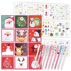投影設計 X mas 卡片 12 種 + 月色中性筆 10 種 + Instic 貼紙套裝 28 種, 混色, 1套