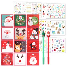 2Youngdesign X mas 卡片 12款 + X mas 中性筆 隨機出貨 2入 + 人物貼紙 28款 套組, 混合顏色, 1套