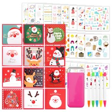 투영디자인 X mas 카드 12종 + 포켓 형광펜 랜덤발송 5종 + 인스 스티커 28종 세트, 혼합색상, 1세트
