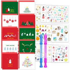 2Youngdesign 聖誕卡 10款 + 可擦拭透明笛子中性筆 隨機出貨 2支 + 貼紙 28款組合, 混色, 1套
