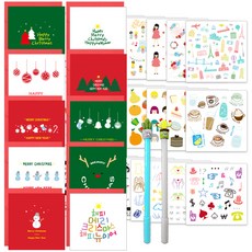 2Youngdesign 聖誕卡 10種 + 仙人掌中性筆 隨機發送 2p + 插畫貼紙 28種 套組, 混合色, 1套