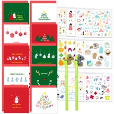 2Youngdesign 聖誕卡10款 + 無尾熊凝膠筆 隨機出貨 2支 + 貼紙28款 套組, 混色, 1套