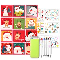 2Youngdesign 聖誕賀卡 12 種 + 袖珍書寫工具隨機發送 5 種 + Instic 貼紙 28 種套組, 混色, 1套