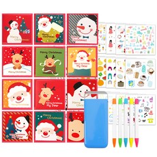2Youngdesign 聖誕賀卡 12 種 + 袖珍熒光筆 5 種隨機出貨 + Instic 貼紙套組 28 種, 混色, 1套