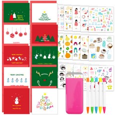 2Youngdesign 聖誕卡10款 + 口袋螢光筆5款隨機出貨 + 貼紙28款套組, 混色, 1套
