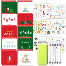 2Youngdesign 聖誕賀卡 10 種 + 袖珍書寫工具隨機發送 5 種 + Instic 貼紙 28, 混色, 1套