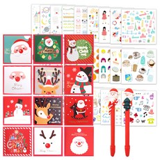 2Youngdesign X mas 卡片 12 種 + 聖誕老人圓珠筆隨機交付 2p + Instic 貼紙套組 28 種, 混色, 1套