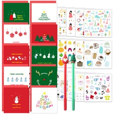 2Youngdesign 聖誕賀卡 10 種 + X mas 中性筆隨機發送 2p + Instic 貼紙套組 28 種, 混色, 1套