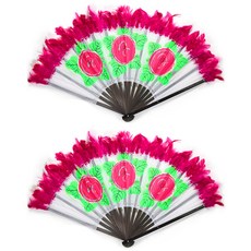羽毛舞扇 2入, 粉色+黑色, 1個