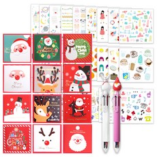 2Youngdesign X mas 卡片 12 種 + X mas 6 色圓珠筆隨機交付 2p + Instic 貼紙套組 28 種, 混色, 1套