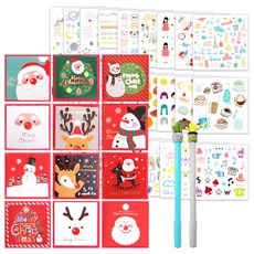 2Youngdesign X mas 卡片 12款 + 仙人掌中性筆 隨機出貨 2p + Ins 貼紙 28款 套組, 混合顏色, 1套