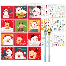 2Youngdesign 聖誕賀卡 12 種 + 仙人掌中性筆隨機發送 2p + Inspiron 貼紙套組 28 種, 混色, 1套
