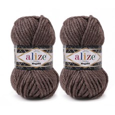 alize 마마니트 슈퍼라나 메가필 털실, 초코브라운, 2개