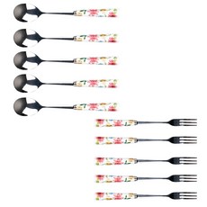 Bloom at home 格子花朵 菱形茶匙叉子 10p 組, 1套, 茶匙 5p + 茶叉 5p