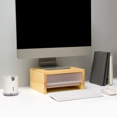 woodrohaus 附抽屜松木實木螢幕架 HDM-801H, 混合色