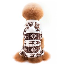 I Love Pet 溫暖馴鹿圖案連帽狗毛衣, 棕色, 1個