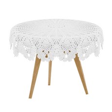 鉤針針織圓桌巾, 白色, 65-70cm