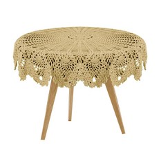 鉤針針織圓桌巾, 棕色, 75-80cm