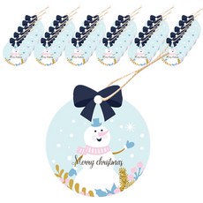 Dona&Deco 聖誕節 7cm 緞帶裝飾 圓形吊牌 100入 + 棉繩 100入, 015 雪人 天空藍, 1套