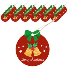 Dona&Deco 聖誕節 7cm 緞帶裝飾 圓形吊牌 100入 + 棉繩 100入, 013 聖誕鈴鐺 紅色, 1套