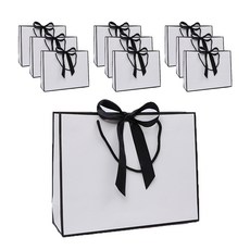 蝴蝶結緞帶長方形禮物紙袋 大型, 白色