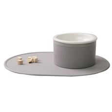 BOWLBOWL 韓國製小型犬貓咪飯碗 Hello直角碗餐墊組 10cm, 白色+灰色+灰色, 1套