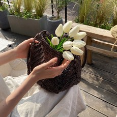 手作藤編方形包DIY套組, 1套, 煙熏棕色