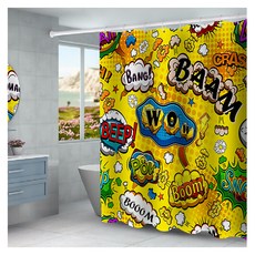 I LOVE HOME 塗鴉藝術印花防水浴簾 yf583 90 x 180 cm, 1個, 黃色系