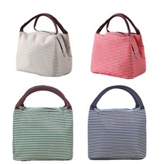 帆布保冷袋4入組, 條紋款(米色+紅色+綠色+海軍藍)