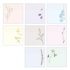 花朵圖案便條紙 8款組合, 混色, 1套