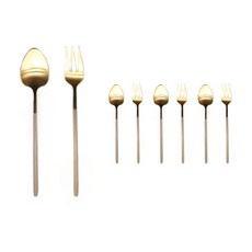 Ceramica金色棕色茶叉 4入+茶匙 4入, 1套, 茶叉，茶匙