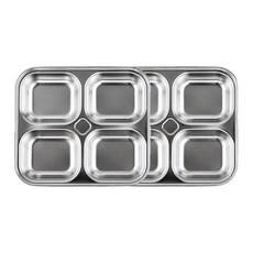 Kitchen U 露營不鏽鋼4格小菜盤, 銀色, 2個