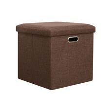 아트리 그립 패브릭 스툴 겸용 다용도 수납장 정사각 대형, 커피브라운
