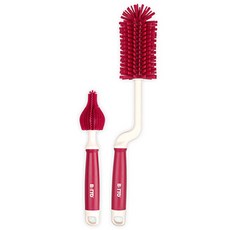 BBTTO 矽膠旋轉式洗瓶刷+奶嘴刷, 櫻桃紅, 1組