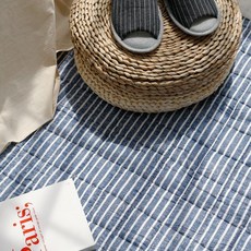 多功能絎縫線條棉質地毯 L, 藍色